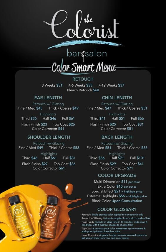 The Colorist Bar & Salon Menu